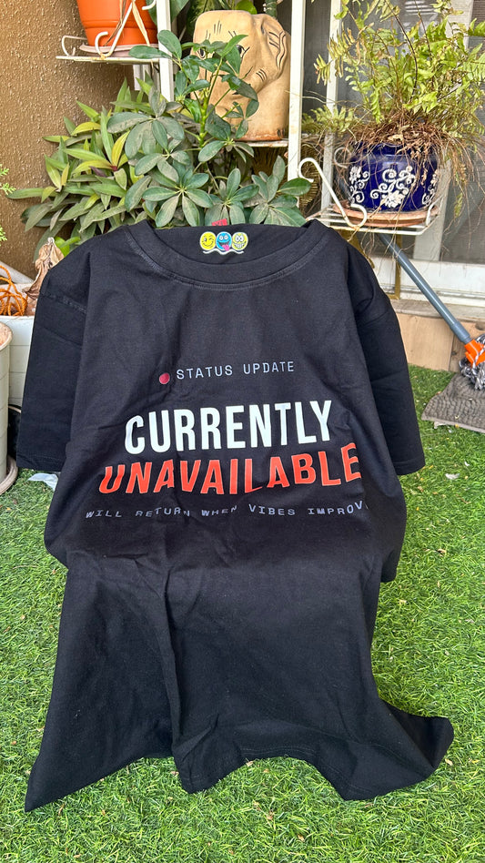 “Currently Unavailable” Graphic Printed Cotton Regular T-Shirt (Round Neck)