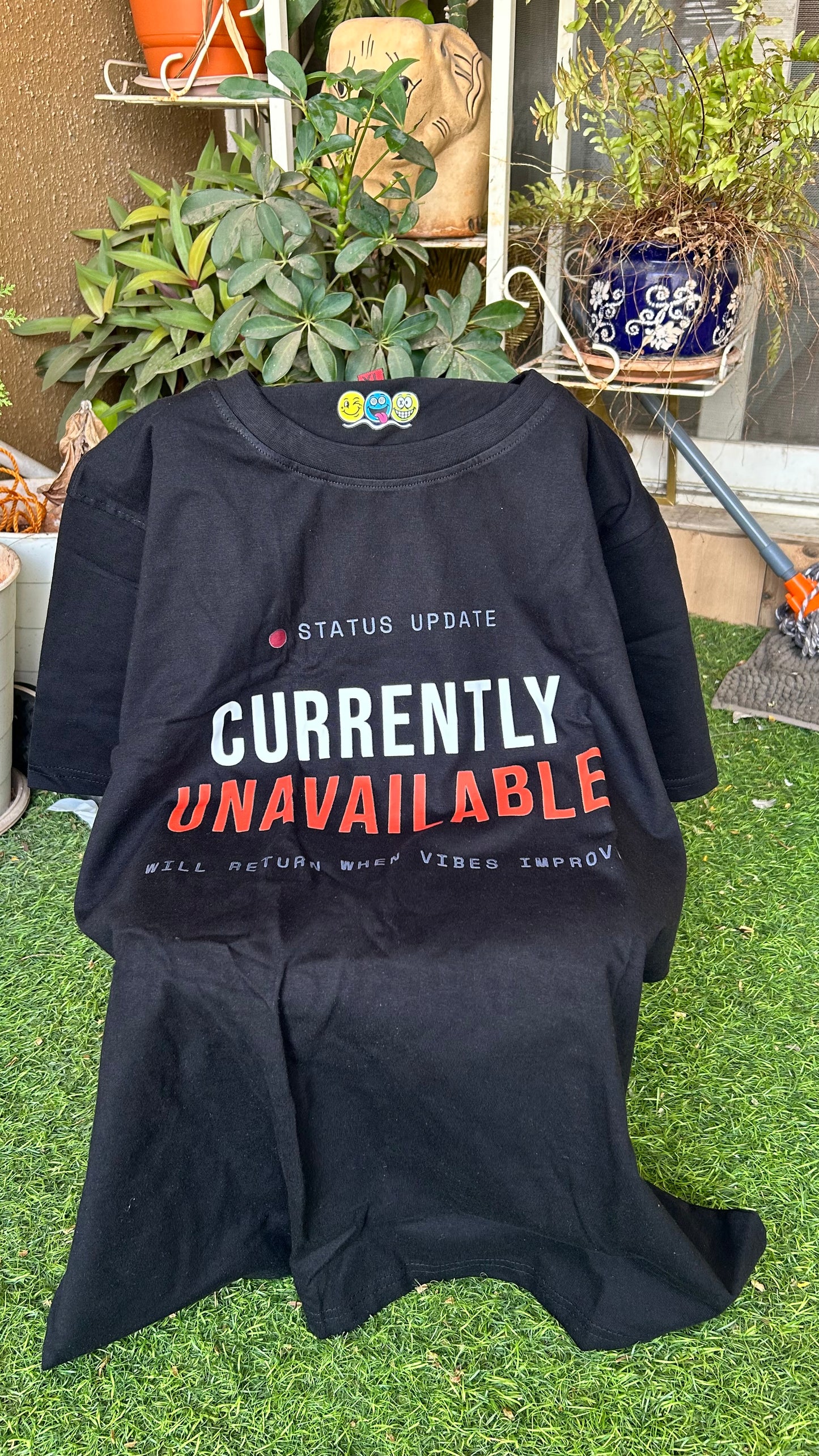 “Currently Unavailable” Graphic Printed Cotton Regular T-Shirt (Round Neck)