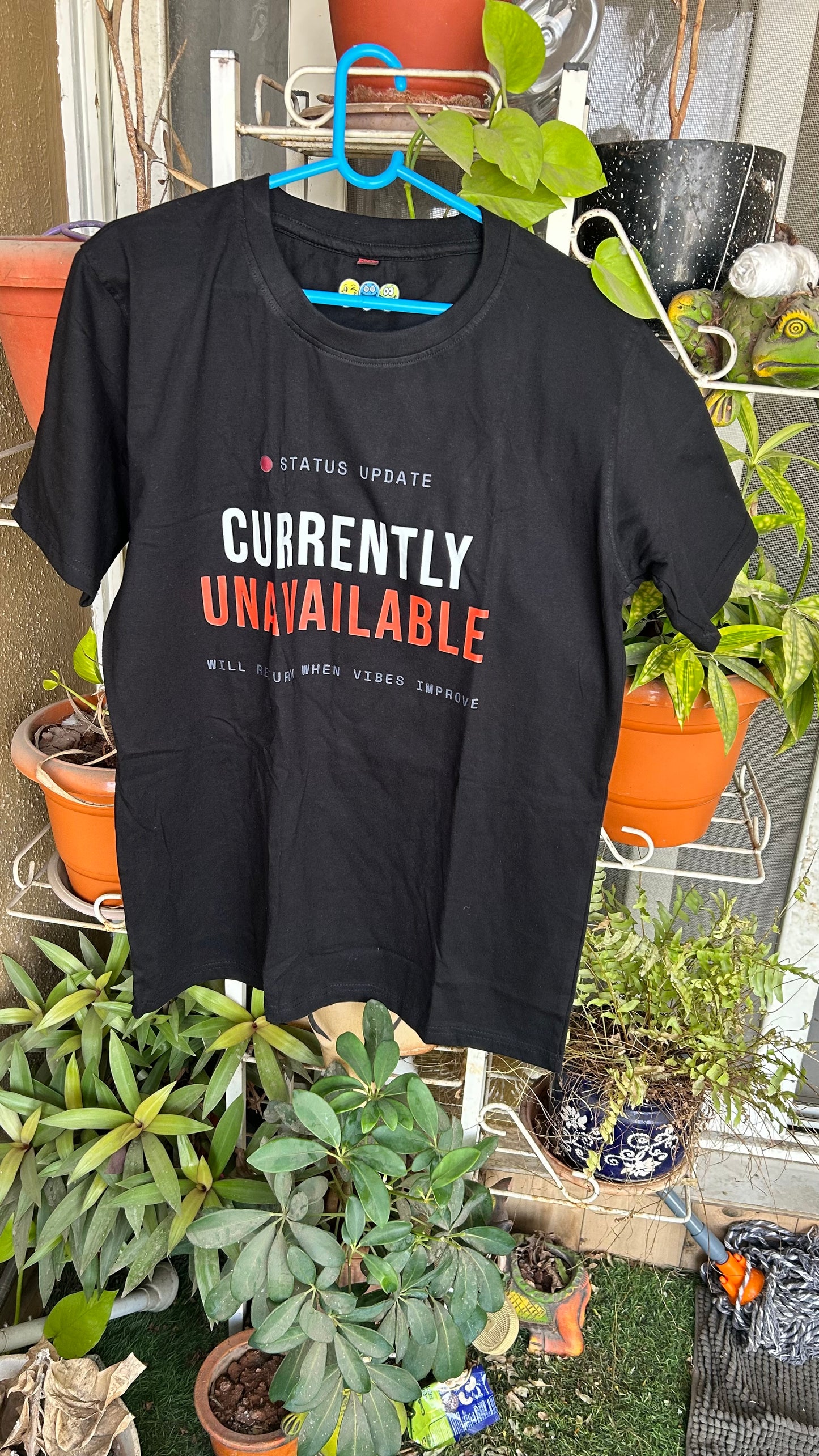 “Currently Unavailable” Graphic Printed Cotton Regular T-Shirt (Round Neck)