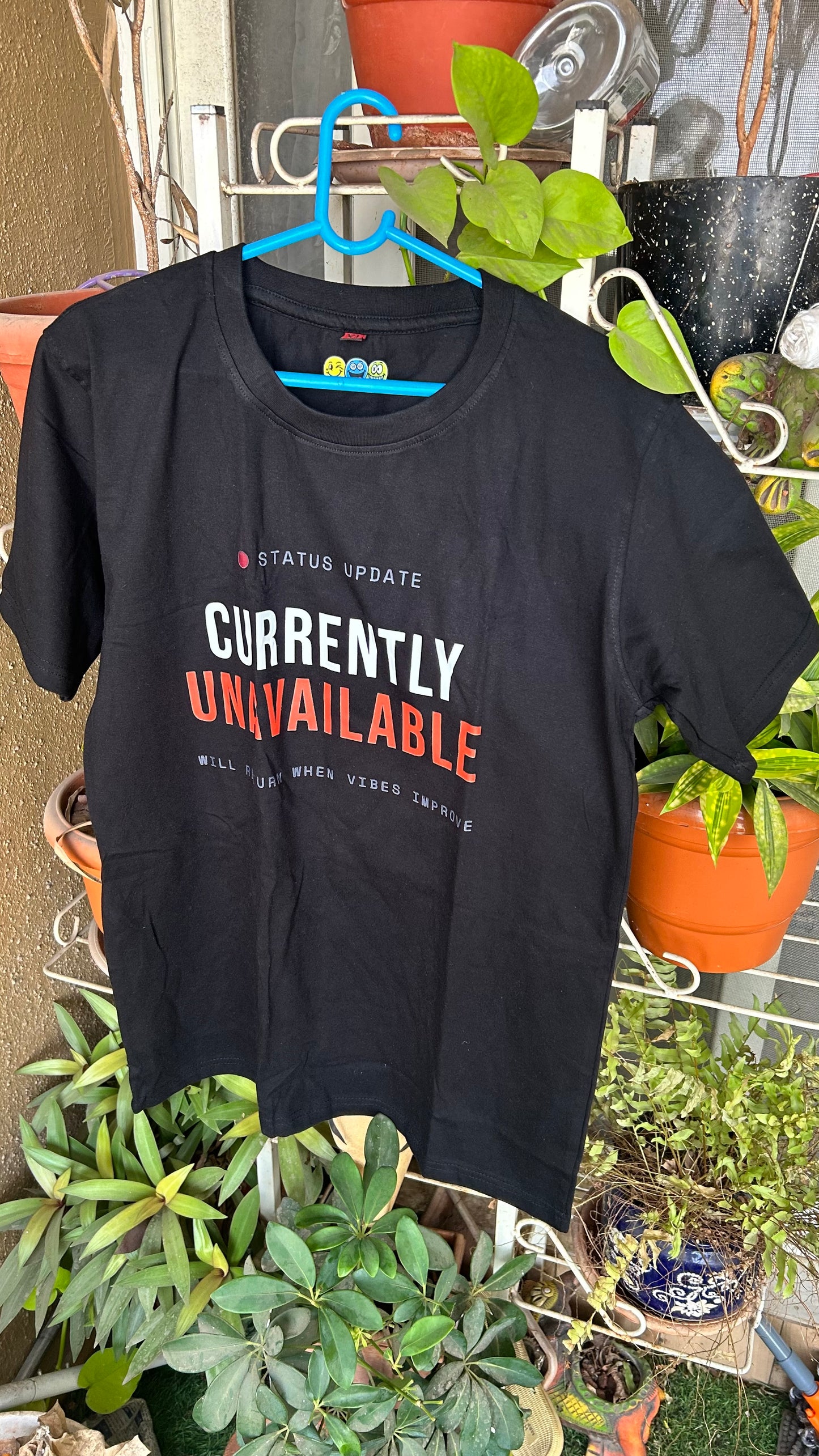 “Currently Unavailable” Graphic Printed Cotton Regular T-Shirt (Round Neck)